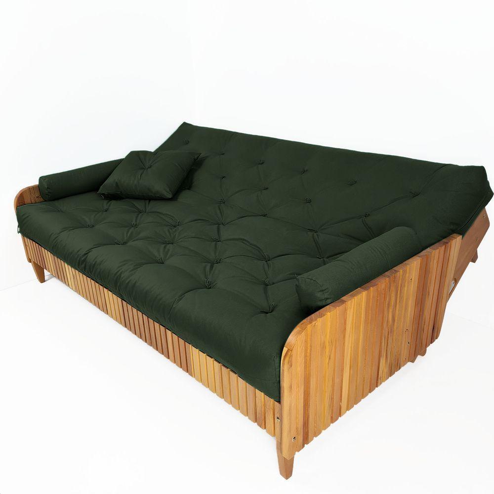 Sofá Cama Paris Ripado Sarja Madeira Nobre - Verde Militar - 3
