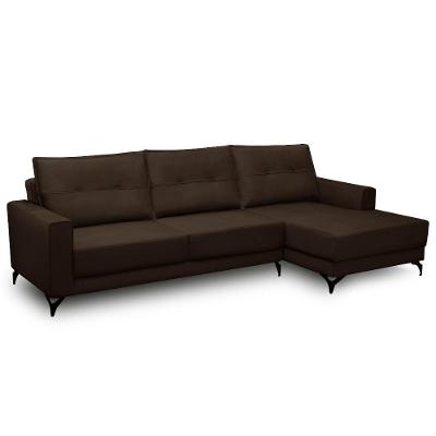 Sofá 4 Lugares Com Chaise Direito 285cm Soreh F05 Veludo Marrom - Mpozenato