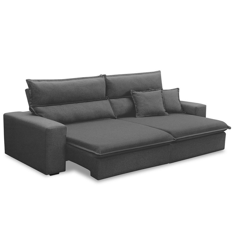 Sofá Retrátil Reclinável Para Sala 3 Lugares 230cm Senzi F04 Veludo Cinza Escuro - Lyam Decor - 5