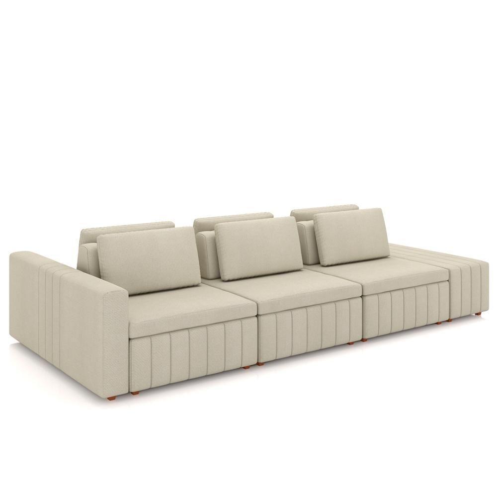 Sofá Ilha E Puff Sala Living 395cm Siesta M22 Linho Areia - Mpozenato - 1