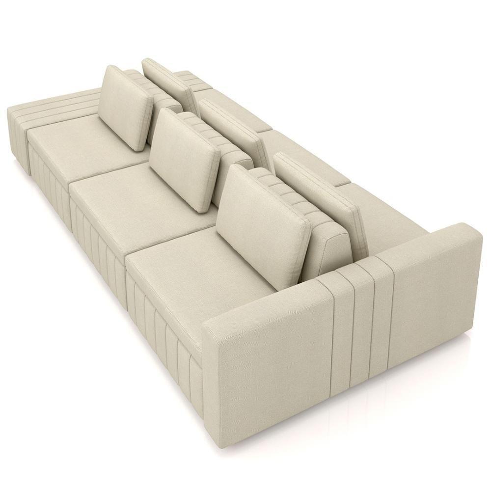 Sofá Ilha E Puff Sala Living 395cm Siesta M22 Linho Areia - Mpozenato - 7
