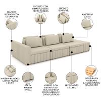 Sofá Ilha E Puff Sala Living 395cm Siesta M22 Linho Areia - Mpozenato - 3