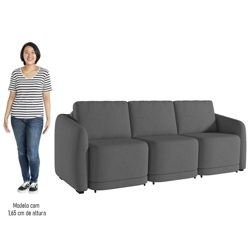 Sofá Cama Casal Para Sala 306cm Polska K04 Linho Cinza Escuro - Mpozenato - 4