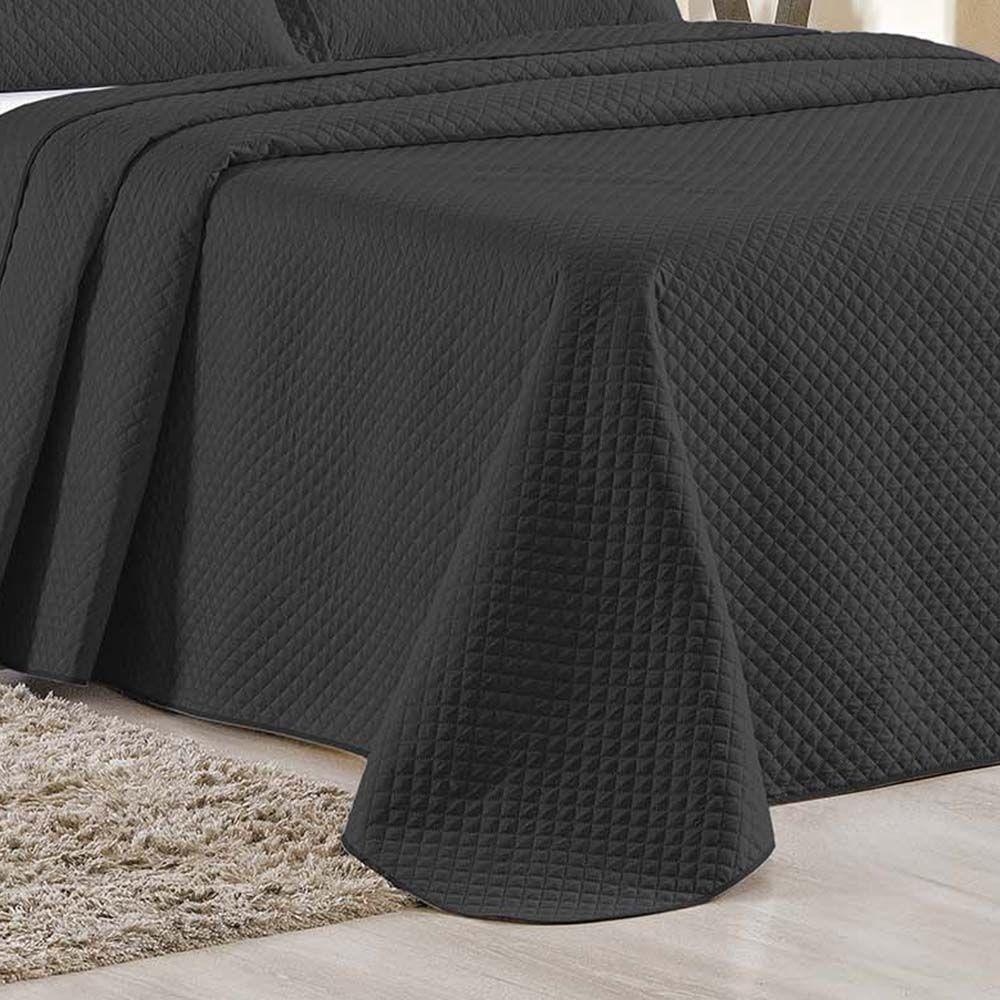 Kit Cobre Leito Colcha Ideale Queen 3 Peças Matelado Geométrico - Preto - 100% Poliéster - 2