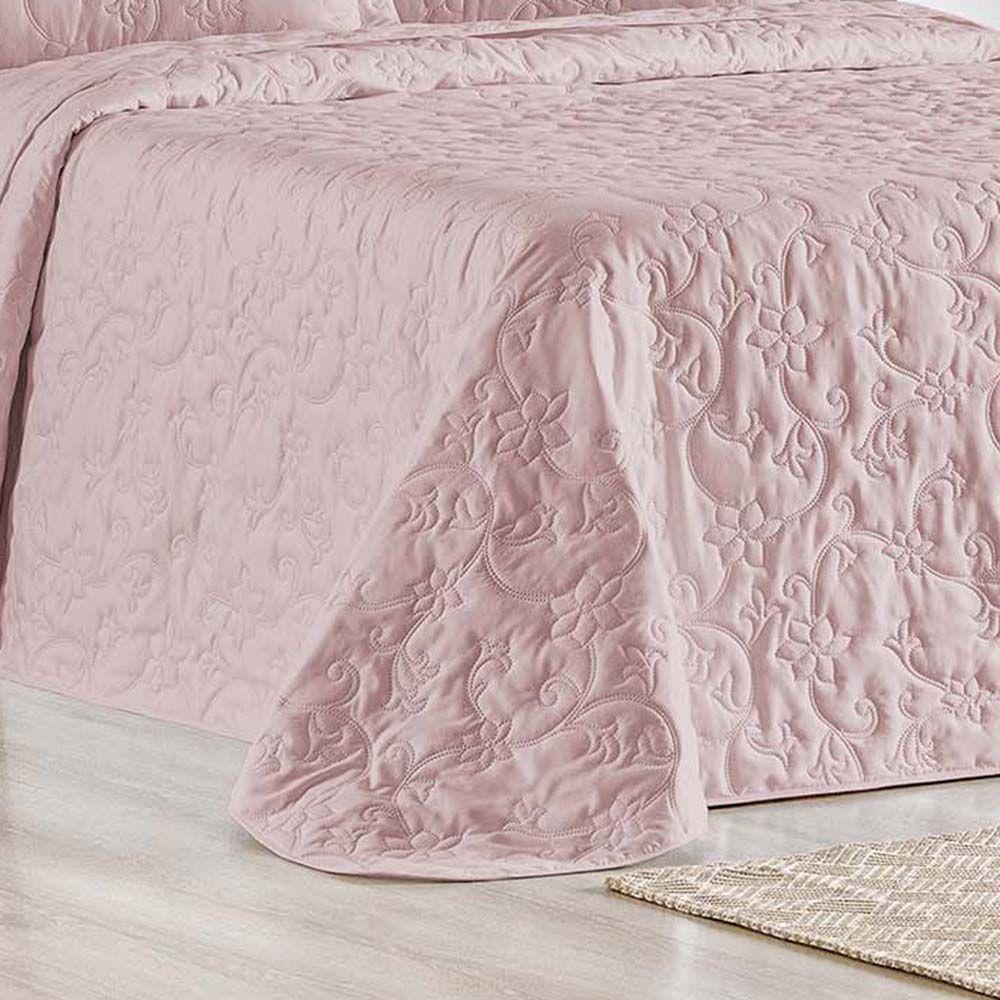 Kit Cobre Leito Colcha Celeste Queen 3 Peças Matelado Floral 180 Fios - Rose - 3