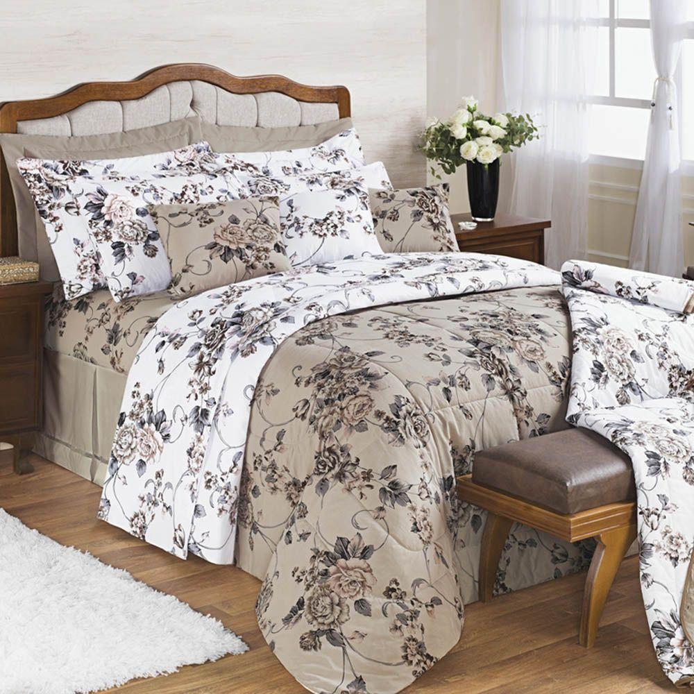 Kit Edredom Encatare King 5 Peças Percal 200 Fios 100% Algodão - Floral Samara - 1