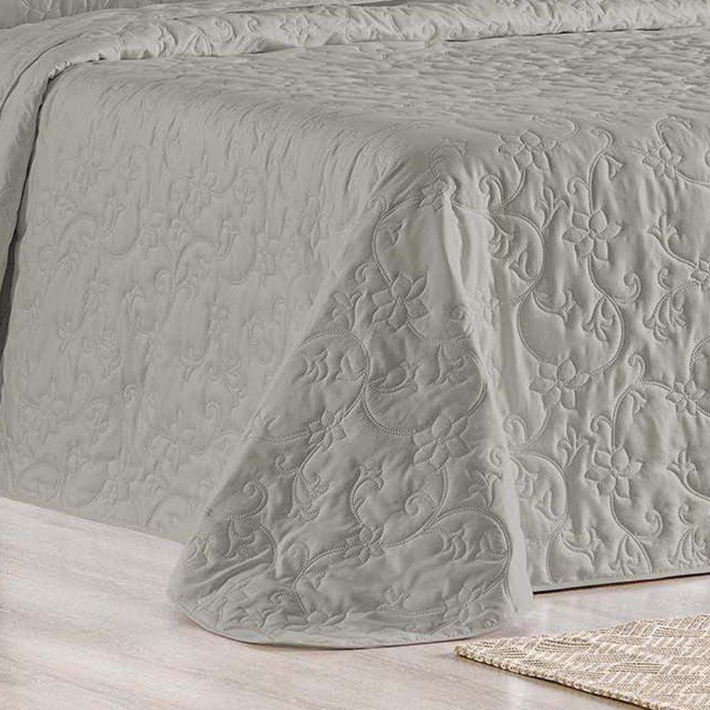 Kit Cobre Leito Colcha Celeste Queen 3 Peças Matelado Floral 180 Fios - Cinza - 3