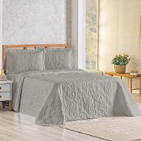 Kit Cobre Leito Colcha Celeste Queen 3 Peças Matelado Floral 180 Fios - Cinza - 1