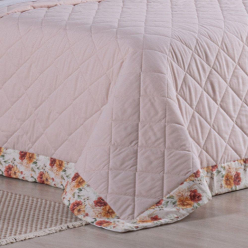 Kit Cobre Leito Colcha Luana Queen 5 Peças 100% Algodão 150 Fios Estampa Floral - Salmão - 2