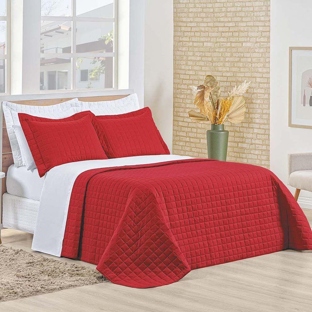 Kit Cobre Leito Colcha Eden Queen 3 Peças Percal 150 Fios 100% Algodão - Vermelho - 1