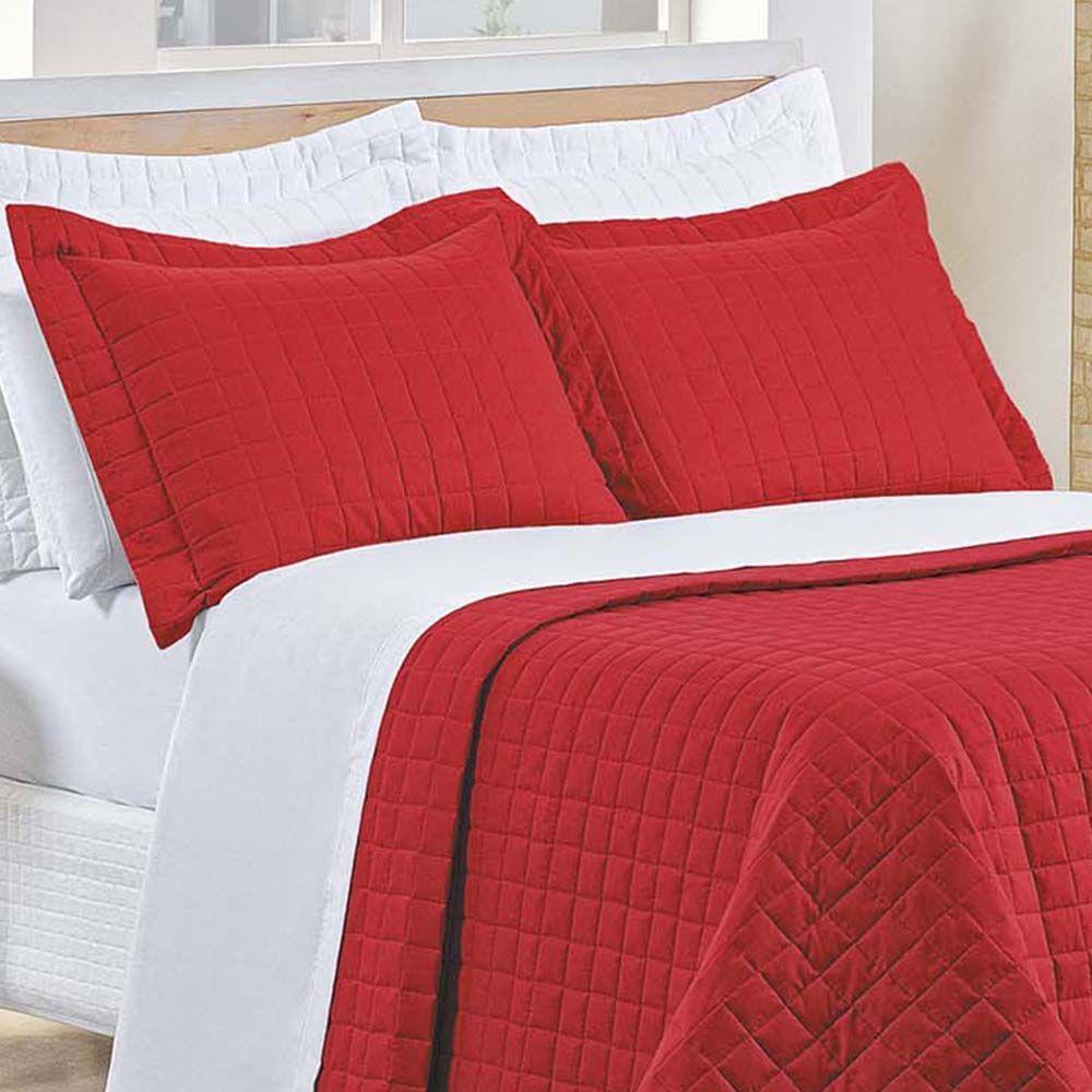Kit Cobre Leito Colcha Eden Queen 3 Peças Percal 150 Fios 100% Algodão - Vermelho - 2