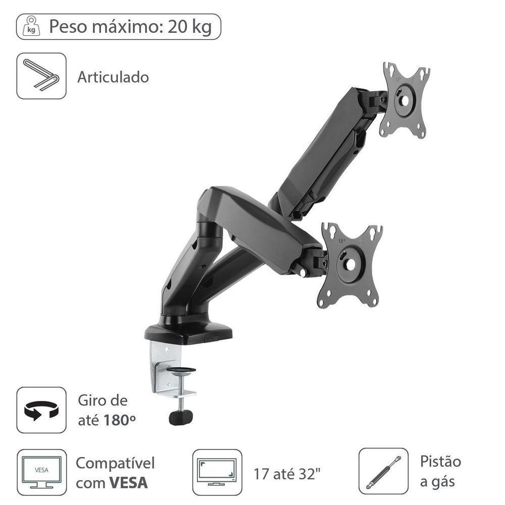 Suporte A Gás Para 2 Monitores 17'' A 32'' Vesa 100x100 Sm-341b - 1