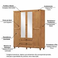 Guarda-roupa Solteiro Bogotá 4 Portas De Abrir E 2 Gavetas Em Madeira Com Espelho Freijó - Cavazotto - 2