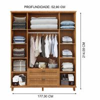 Guarda-roupa Solteiro Bogotá 4 Portas De Abrir E 2 Gavetas Em Madeira Com Espelho Freijó - Cavazotto - 3