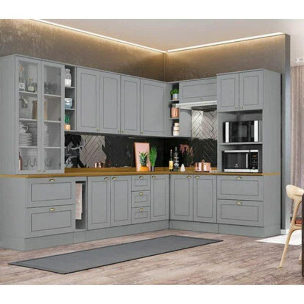 Paneleiro Duplo Americana 2 Portas 2 Gavetas Henn Cinza - 4