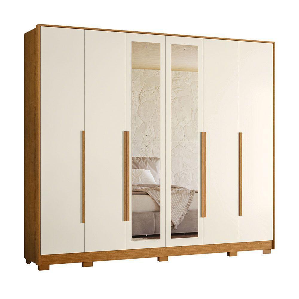 Guarda Roupa Fascínio 6 Portas Com Espelho Albatroz Cinamomo/off White - 1