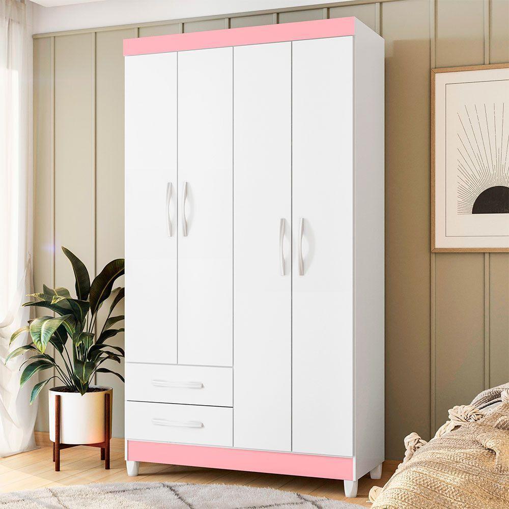 Guarda-roupa Albatroz âmbar 4 Portas Solteiro Mdp 2 Gavetas Quadriflex-branco, Azul, Rosa, Titanium - 2