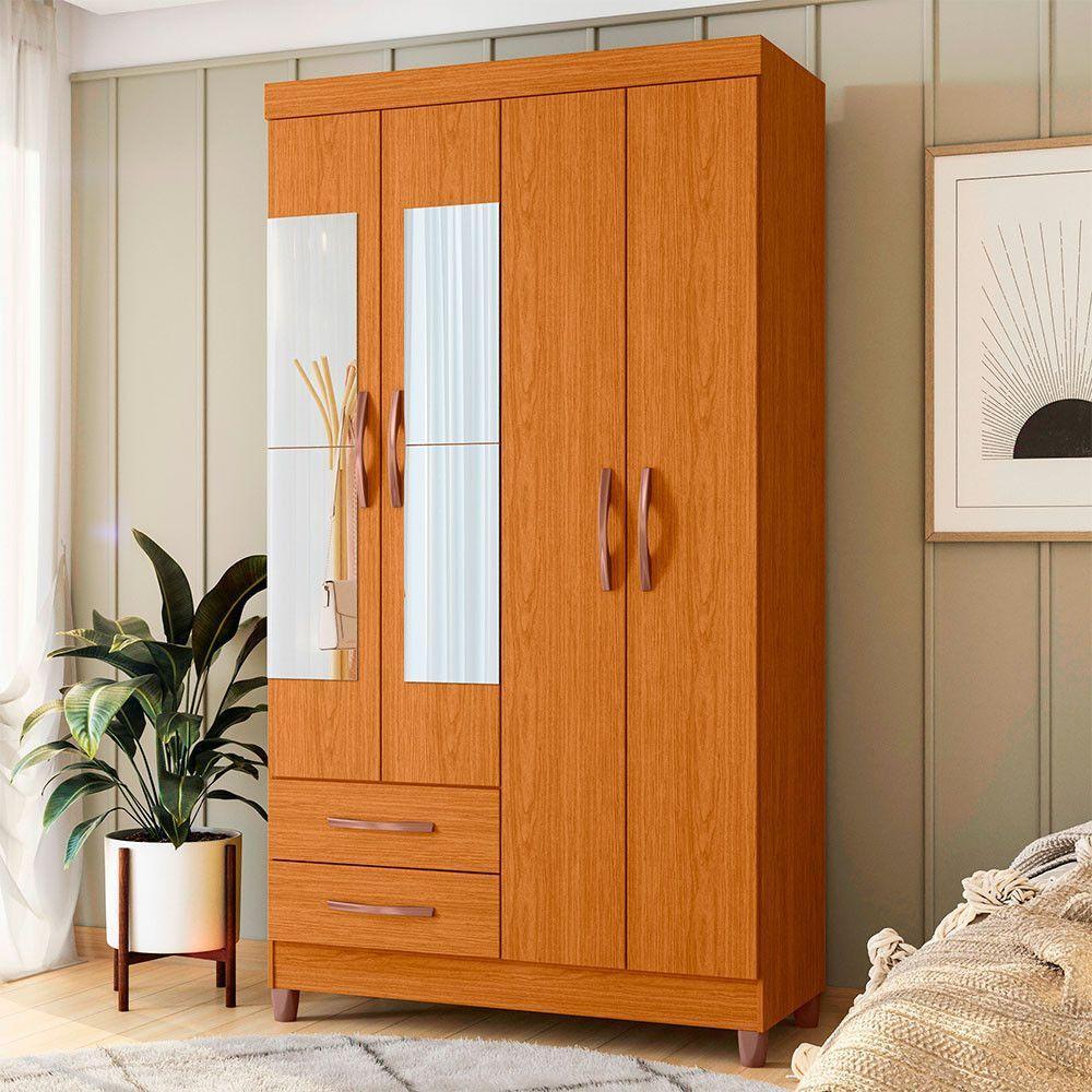 Guarda Roupa âmbar Solteiro 4 Portas Com Espelho Albatroz Cinamomo - 2