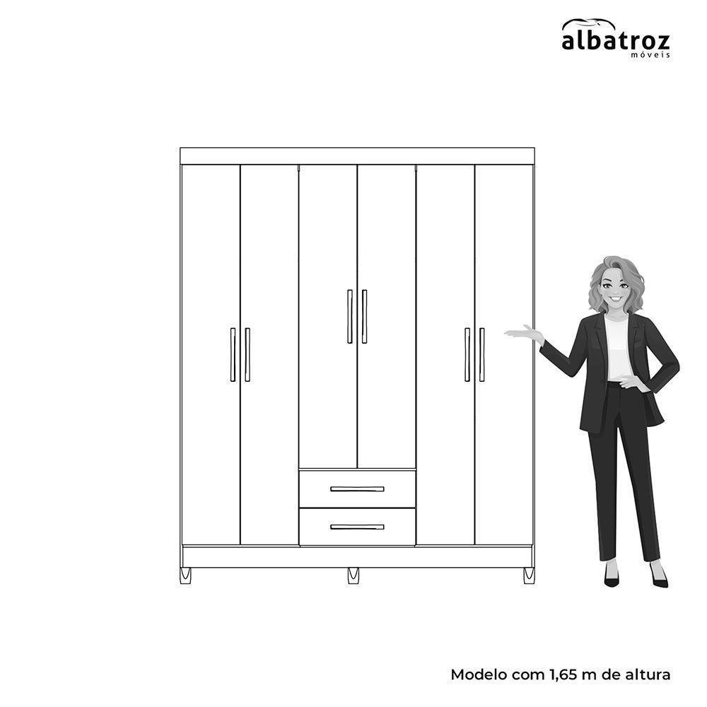 Guarda-roupa Albatroz âmbar 6 Portas Casal Mdp 2 Gavetas Cinamomo - 5