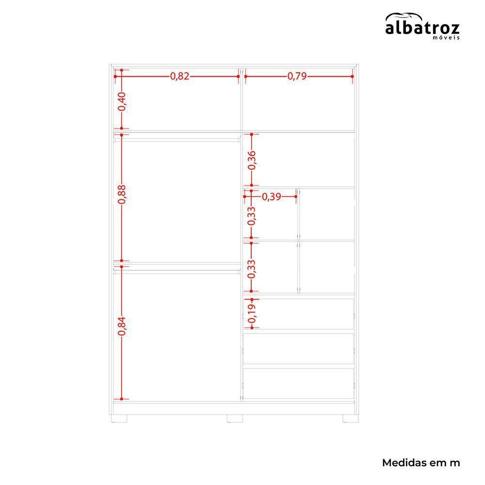 Guarda Roupa Frizatto Portas De Correr Com Espelho Albatroz Cinamomo/off White - 6