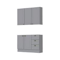 Cozinha Modulada 2 Peças 5 Portas 3 Gavetas Henn Americana Cinza - 1