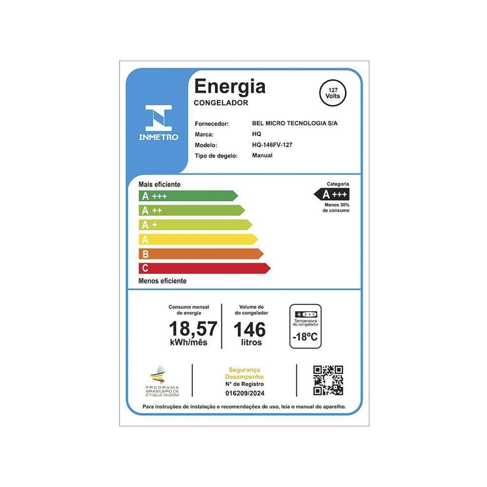 Freezer Vertical HQ 146L Portas Reversíveis Defrost HQ146FV Branco 110V - 3