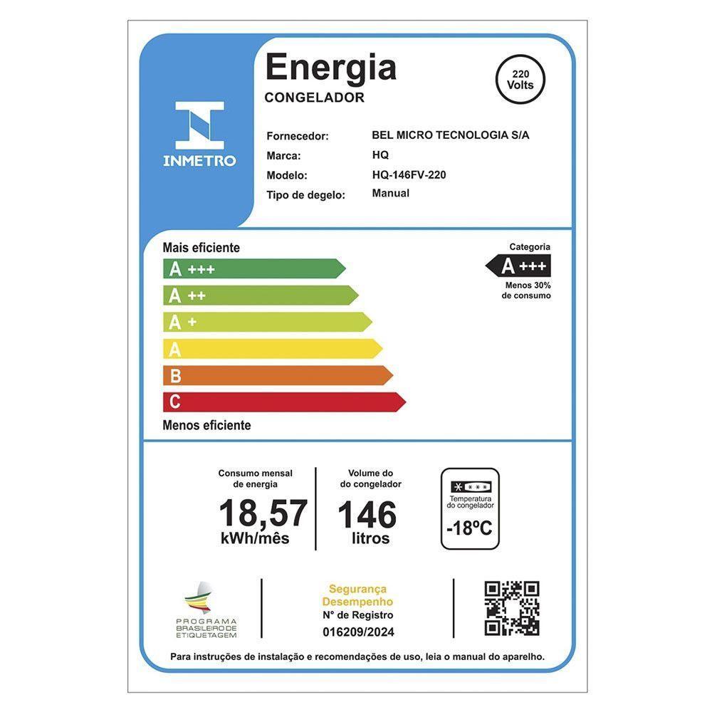Freezer Vertical HQ 146L Portas Reversíveis Defrost HQ146FV Branco 110V - 4