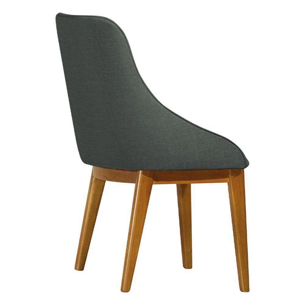 Kit 2 Cadeiras De Jantar Luxo Estofada Elisa Anatômica Linho Chumbo Base Madeira Maciça Mel - 3