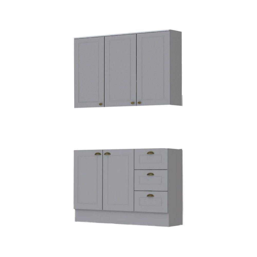 Cozinha Modulada 2 Peças 5 Portas 3 Gavetas Henn Americana Cinza - 1