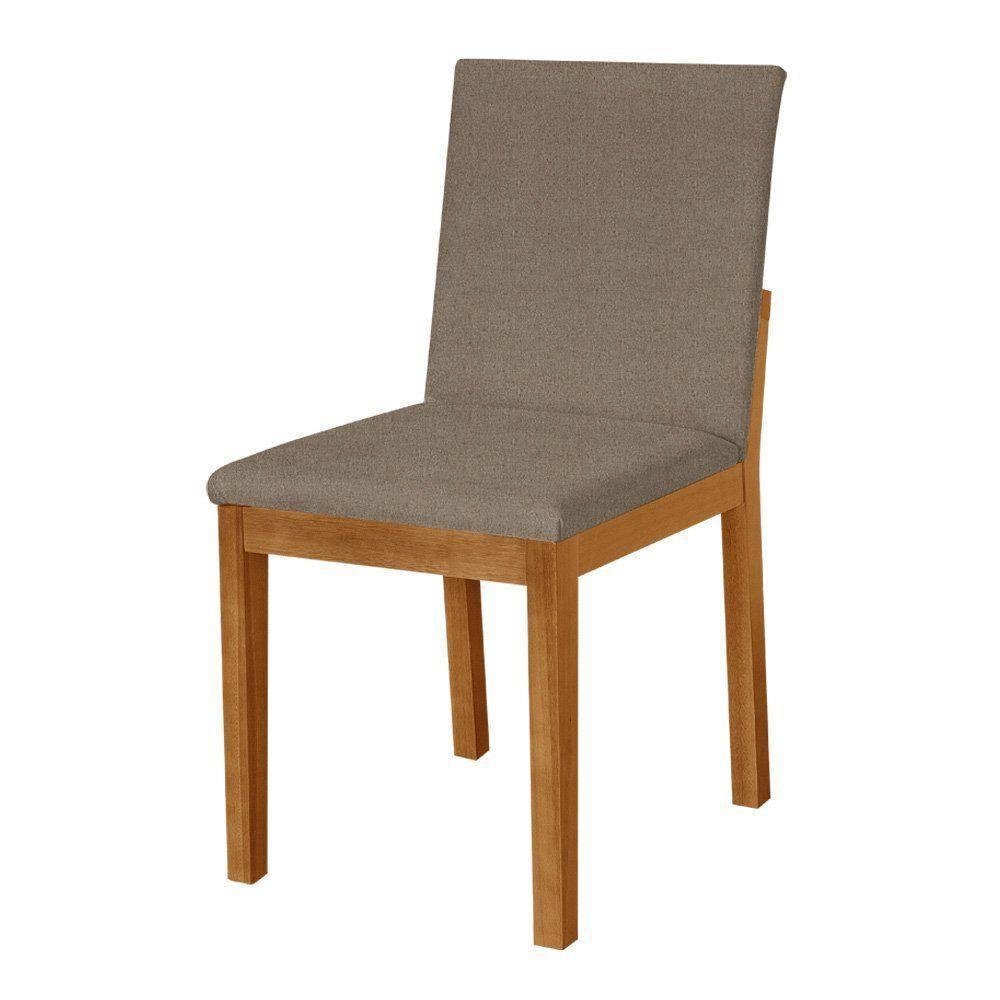 Kit 2 Cadeiras De Jantar Luxo Pérola Estofadas Em Linho Bege Base Madeira Maciça Mel - 2