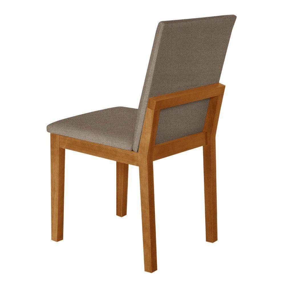 Kit 2 Cadeiras De Jantar Luxo Pérola Estofadas Em Linho Bege Base Madeira Maciça Mel - 4