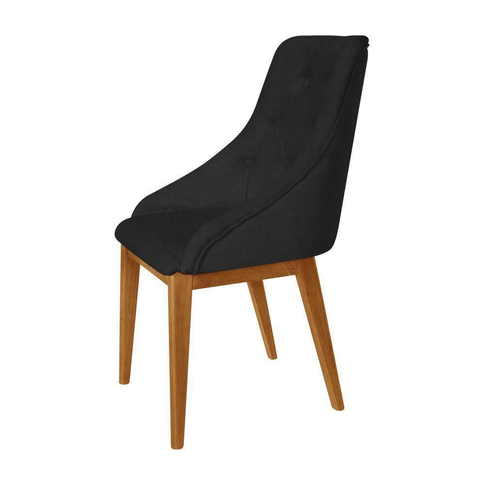 Kit 6 Cadeiras De Jantar Luxo Estofada Elisa Anatômica Capitonê Em Couro Pu Preto Base Madeira Maciç - 3