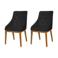 Kit 2 Cadeiras De Jantar Luxo Estofada Elisa Anatômica Capitonê Em Couro Pu Preto Base Madeira Maciç - 1