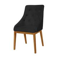 Kit 2 Cadeiras De Jantar Luxo Estofada Elisa Anatômica Capitonê Em Couro Pu Preto Base Madeira Maciç - 2