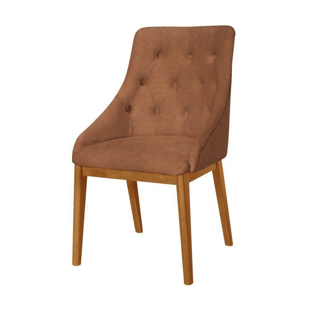 Kit 2 Cadeiras De Jantar Luxo Estofada Elisa Anatômica Capitonê Couro Pu Caramelo Base Madeira Maciç - 2
