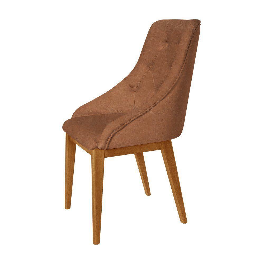 Kit 2 Cadeiras De Jantar Luxo Estofada Elisa Anatômica Capitonê Couro Pu Caramelo Base Madeira Maciç - 3