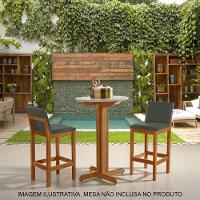 Kit 2 Banquetas Alta Luxo Pérola Com Encosto Estofada Em Linho Chumbo Madeira Maciça Castanho - 1