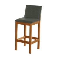 Kit 2 Banquetas Alta Luxo Pérola Com Encosto Estofada Em Linho Chumbo Madeira Maciça Castanho - 5