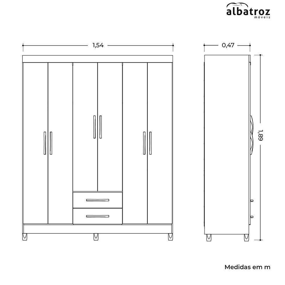 Guarda Roupa âmbar Solteiro 6 Portas Com Espelho Albatroz Freijó/titanium - 6