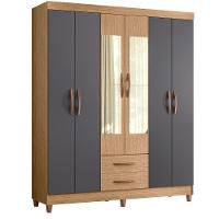 Guarda Roupa âmbar Solteiro 6 Portas Com Espelho Albatroz Freijó/titanium - 1