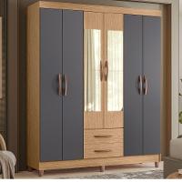 Guarda Roupa âmbar Solteiro 6 Portas Com Espelho Albatroz Freijó/titanium - 2