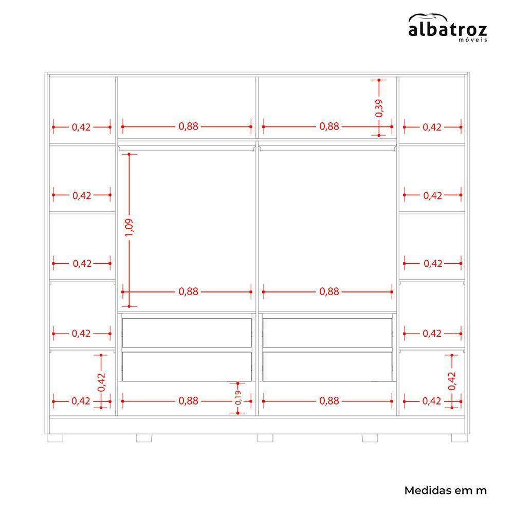 Guarda Roupa Jacarandá 4 Espelhos Ripado 1 Espelho Albatroz Freijó/off White (flex) - 5