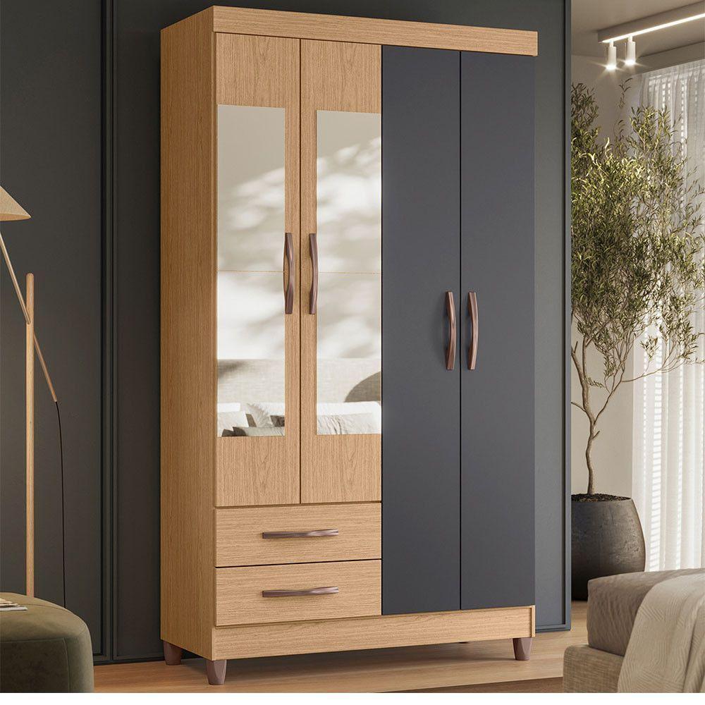 Guarda Roupa âmbar Solteiro 4 Portas Com Espelho Albatroz Freijó/titanium - 2