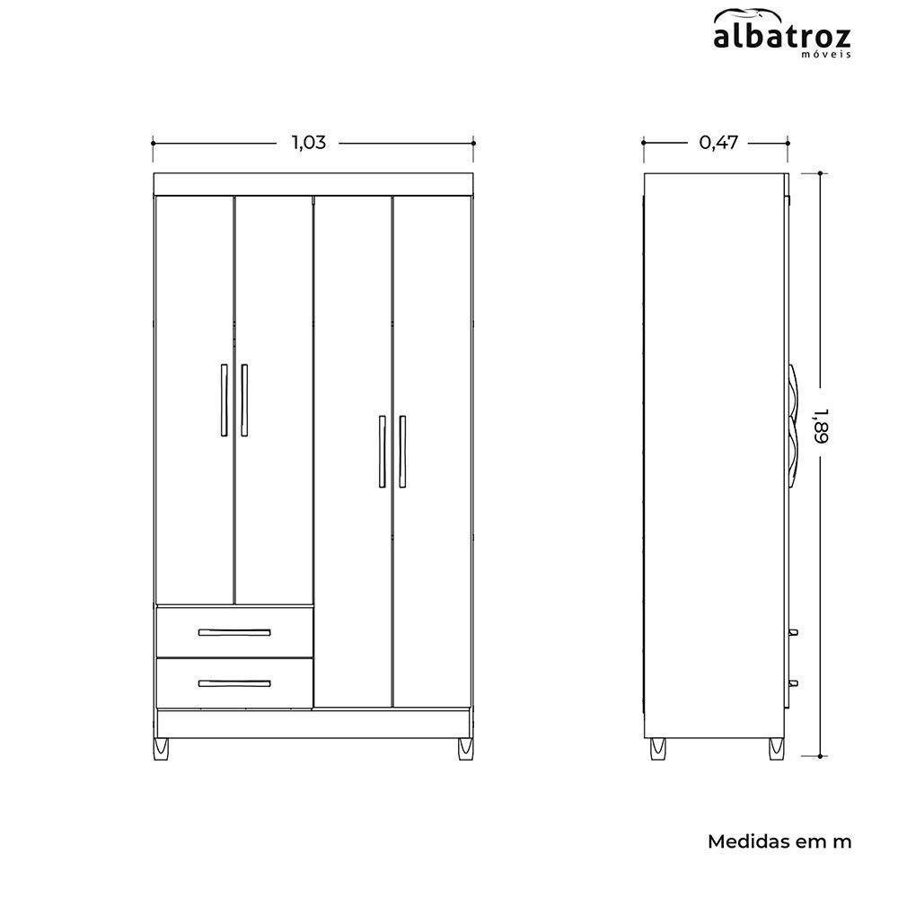 Guarda Roupa âmbar Solteiro 4 Portas Com Espelho Albatroz Freijó/titanium - 6