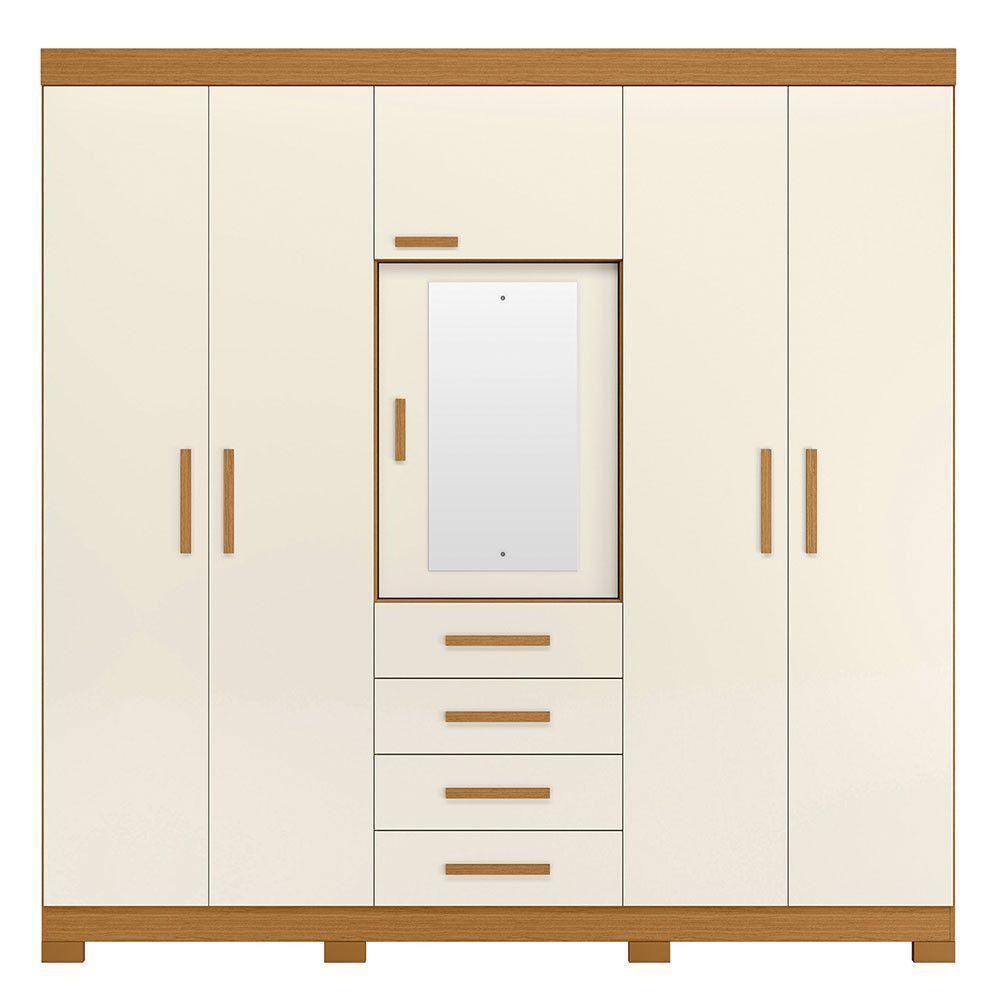 Guarda Roupa Virtus Casal 5 Portas Com Espelho Albatroz Cinamomo/off White - 2