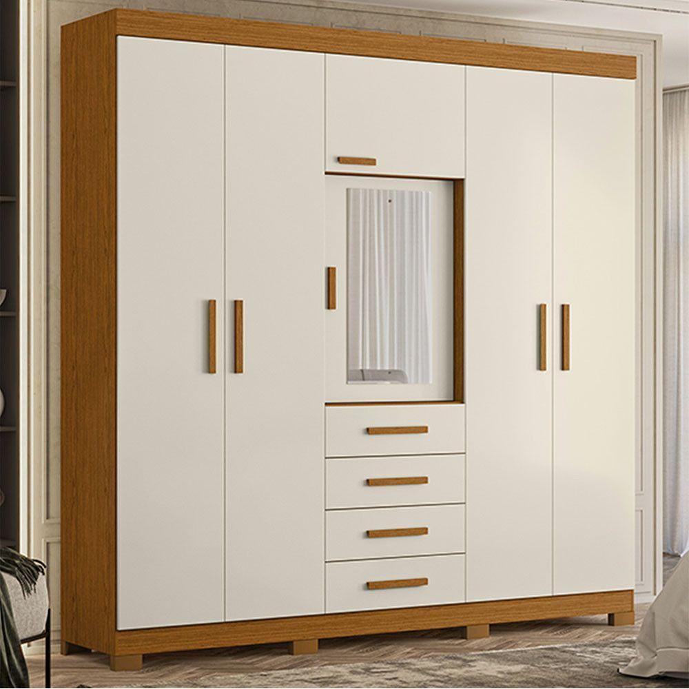 Guarda Roupa Virtus Casal 5 Portas Com Espelho Albatroz Cinamomo/off White - 3