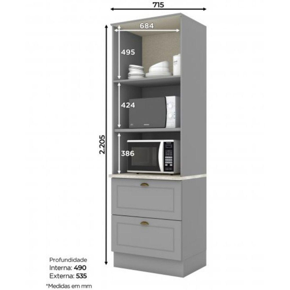 Paneleiro Duplo Americana 2 Portas 2 Gavetas Henn Cinza - 2