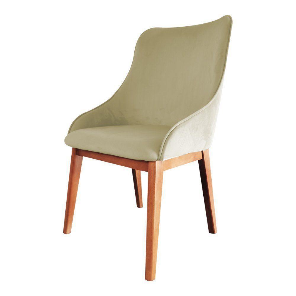 Kit 6 Cadeiras De Jantar Luxo Estofada Elisa Anatômica Veludo Bege Base Madeira Maciça Mel - 2