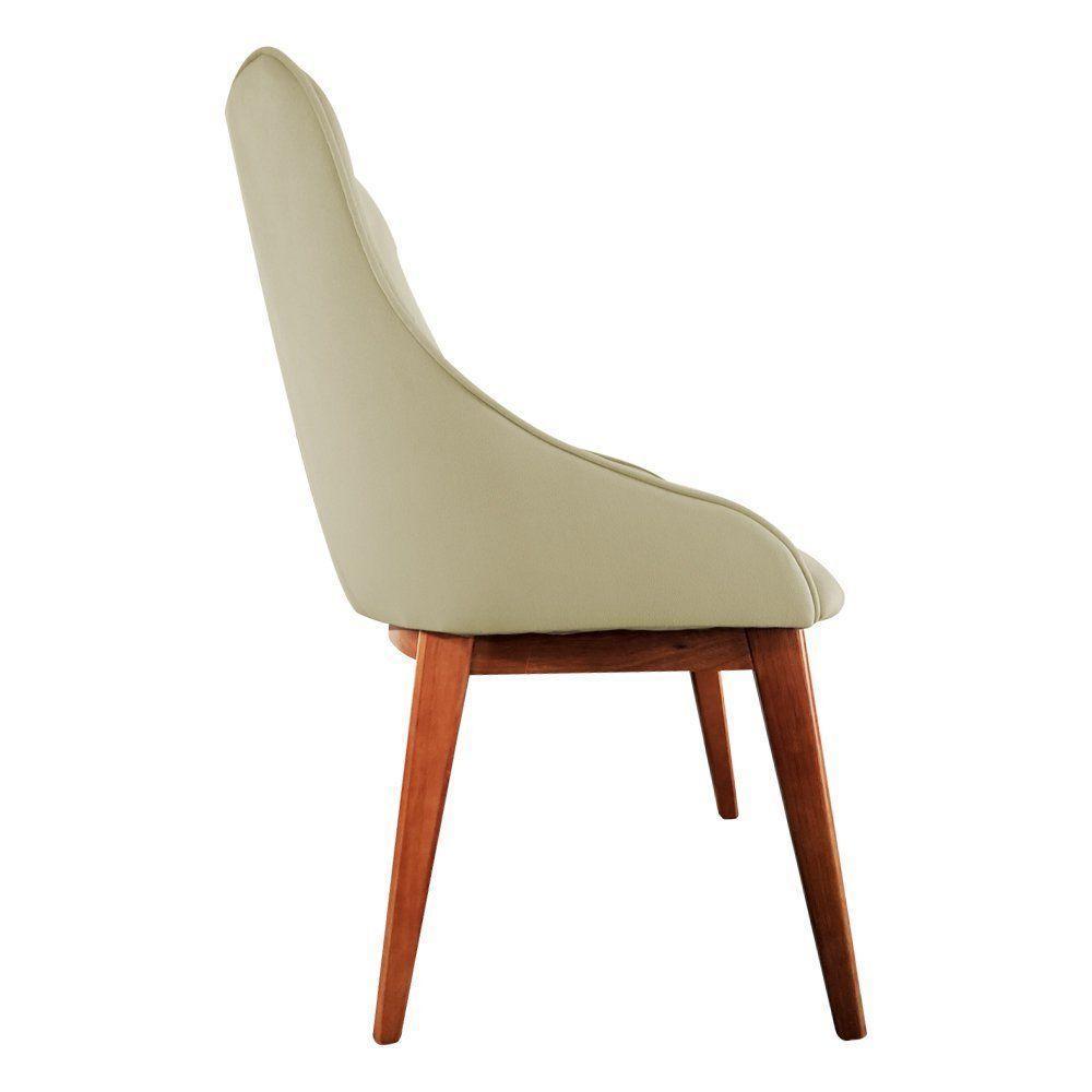 Kit 6 Cadeiras De Jantar Luxo Estofada Elisa Anatômica Veludo Bege Base Madeira Maciça Mel - 3