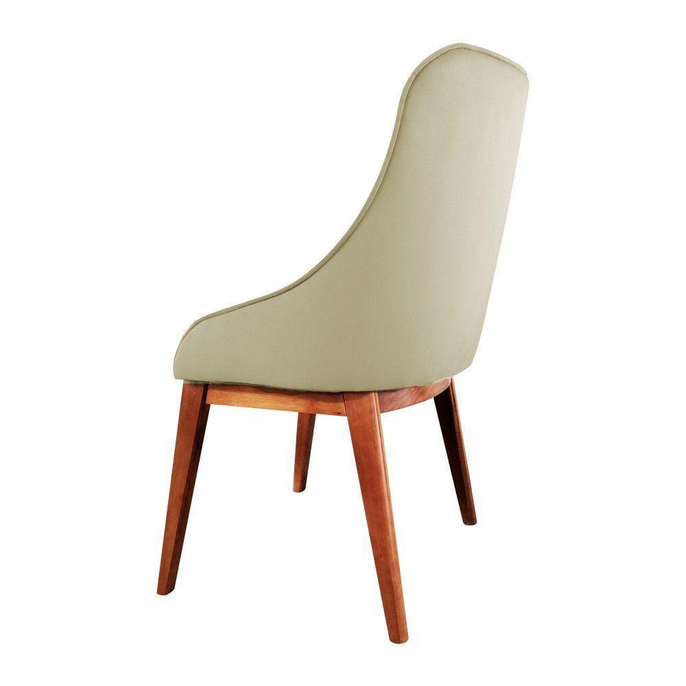 Kit 6 Cadeiras De Jantar Luxo Estofada Elisa Anatômica Veludo Bege Base Madeira Maciça Mel - 4